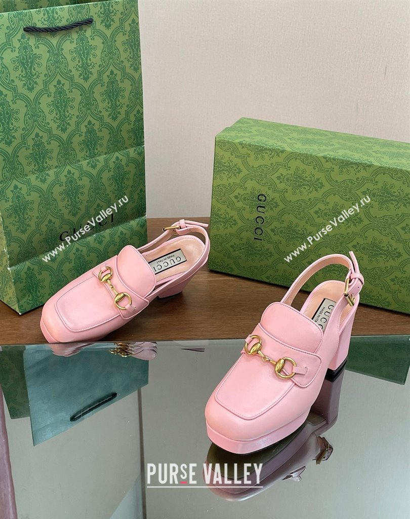 Gucci Heel 8.5cm Platform 2.5cm Horsebit mules 771566 leather Pink 2024 (modeng-24032625)