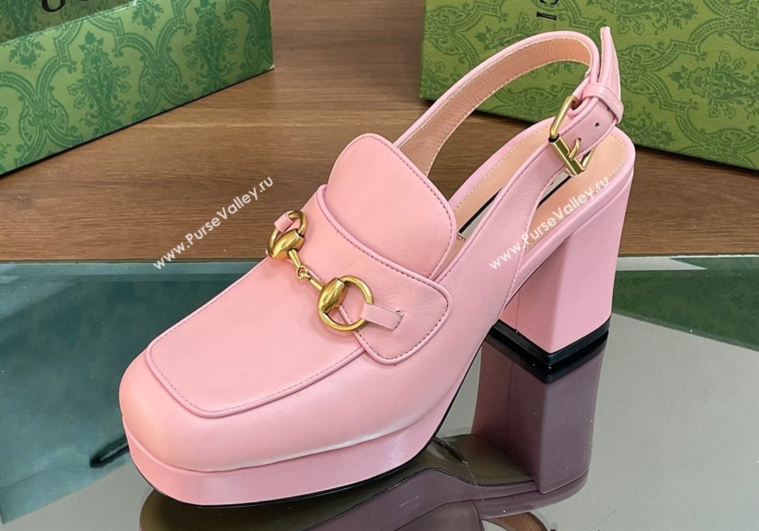 Gucci Heel 8.5cm Platform 2.5cm Horsebit mules 771566 leather Pink 2024 (modeng-24032625)