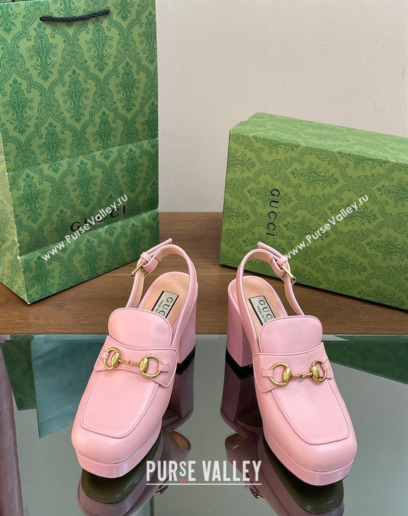 Gucci Heel 8.5cm Platform 2.5cm Horsebit mules 771566 leather Pink 2024 (modeng-24032625)