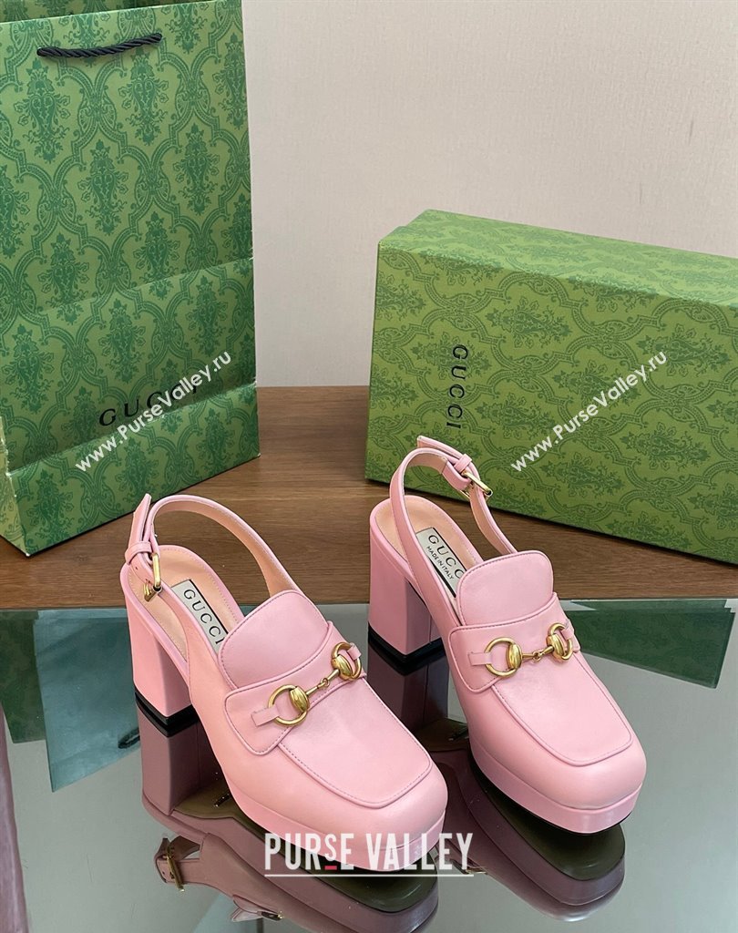 Gucci Heel 8.5cm Platform 2.5cm Horsebit mules 771566 leather Pink 2024 (modeng-24032625)