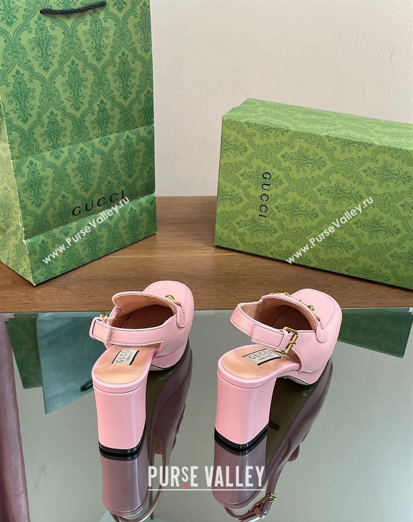 Gucci Heel 8.5cm Platform 2.5cm Horsebit mules 771566 leather Pink 2024 (modeng-24032625)