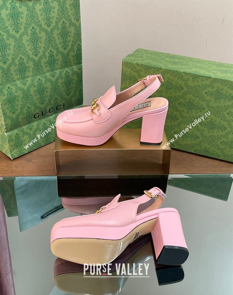 Gucci Heel 8.5cm Platform 2.5cm Horsebit mules 771566 leather Pink 2024 (modeng-24032625)