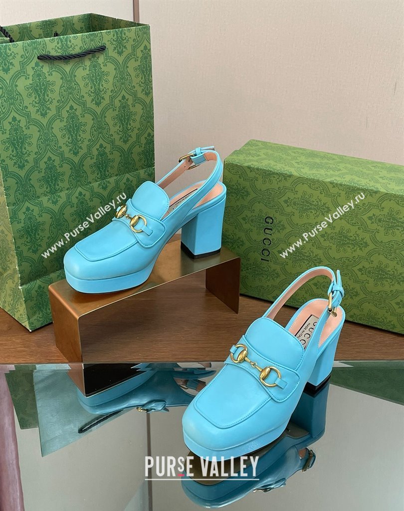 Gucci Heel 8.5cm Platform 2.5cm Horsebit mules 771566 leather Blue 2024 (modeng-24032626)