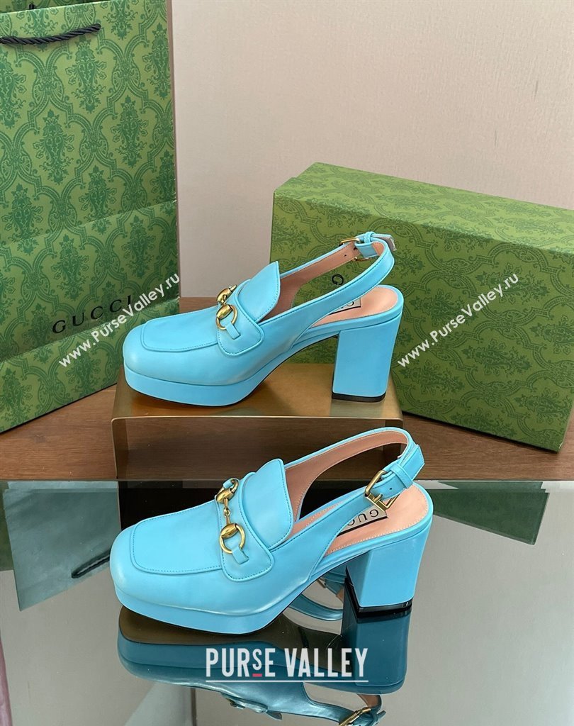 Gucci Heel 8.5cm Platform 2.5cm Horsebit mules 771566 leather Blue 2024 (modeng-24032626)