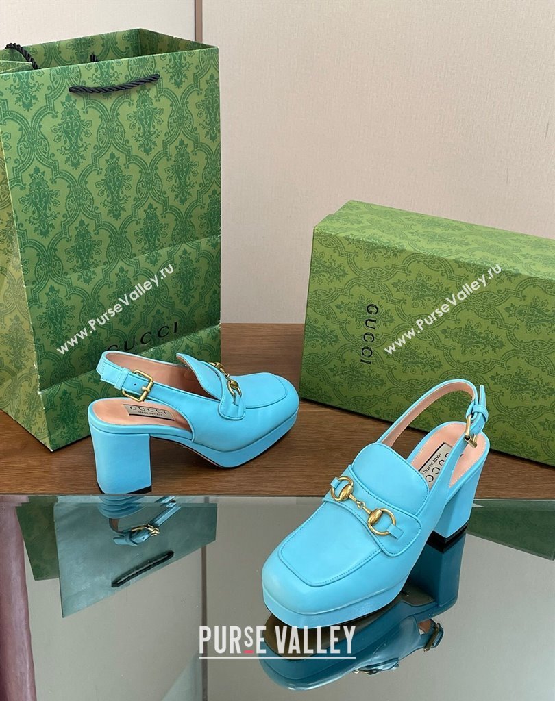 Gucci Heel 8.5cm Platform 2.5cm Horsebit mules 771566 leather Blue 2024 (modeng-24032626)