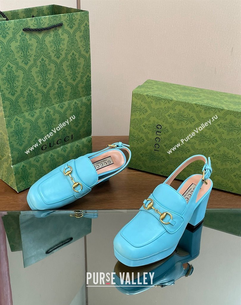 Gucci Heel 8.5cm Platform 2.5cm Horsebit mules 771566 leather Blue 2024 (modeng-24032626)