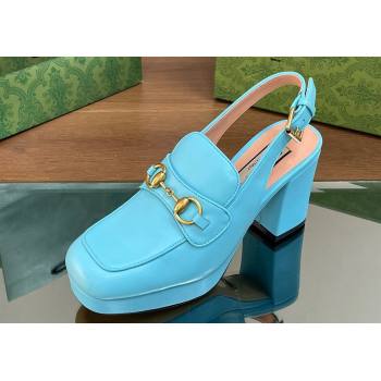 Gucci Heel 8.5cm Platform 2.5cm Horsebit mules 771566 leather Blue 2024 (modeng-24032626)