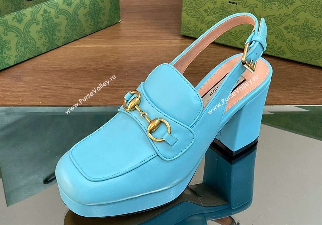 Gucci Heel 8.5cm Platform 2.5cm Horsebit mules 771566 leather Blue 2024 (modeng-24032626)