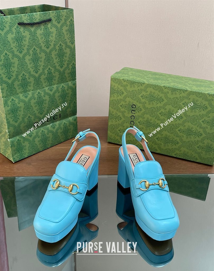 Gucci Heel 8.5cm Platform 2.5cm Horsebit mules 771566 leather Blue 2024 (modeng-24032626)