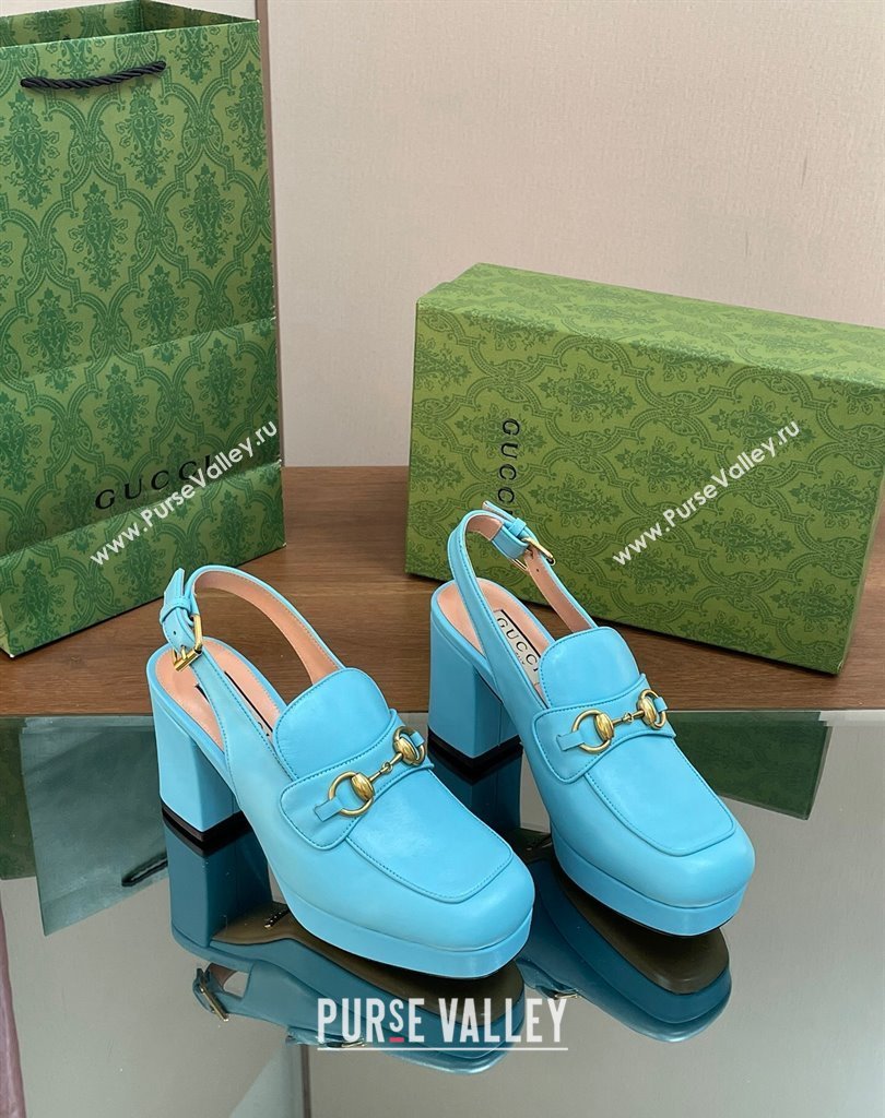 Gucci Heel 8.5cm Platform 2.5cm Horsebit mules 771566 leather Blue 2024 (modeng-24032626)