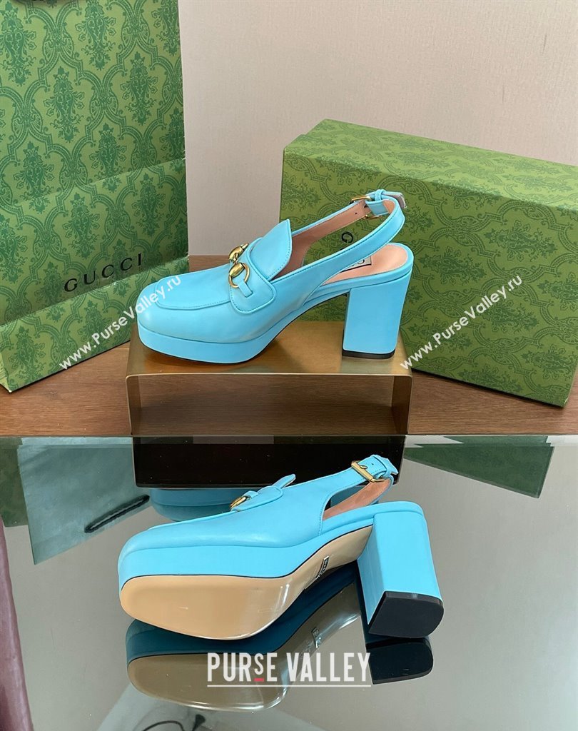 Gucci Heel 8.5cm Platform 2.5cm Horsebit mules 771566 leather Blue 2024 (modeng-24032626)