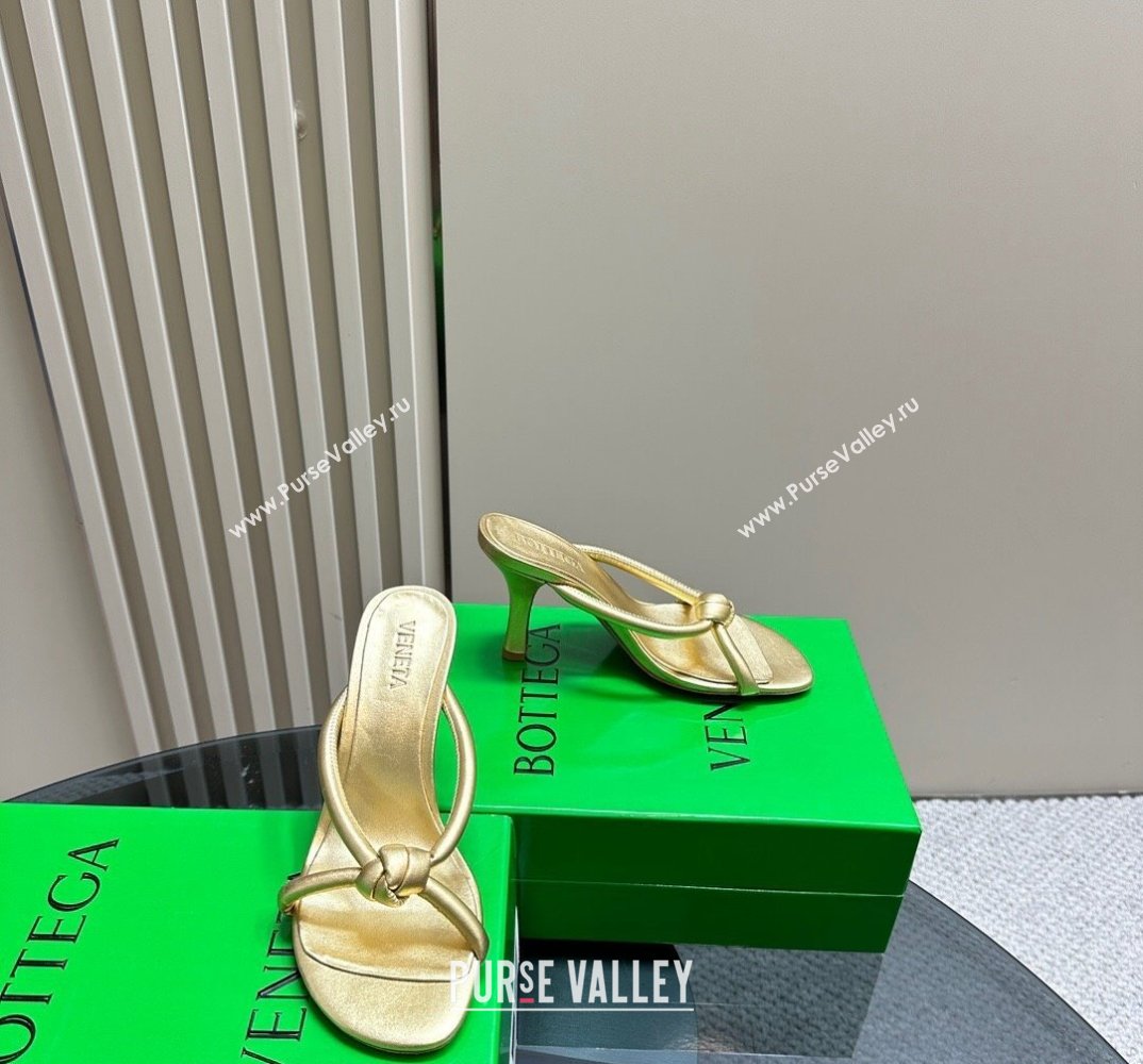 Bottega Veneta Heel 8.5cm Tubular leather Blink Mules Gold 2024 (modeng-24032659)