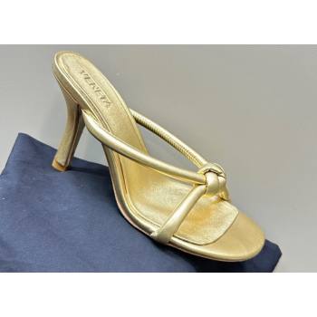 Bottega Veneta Heel 8.5cm Tubular leather Blink Mules Gold 2024 (modeng-24032659)