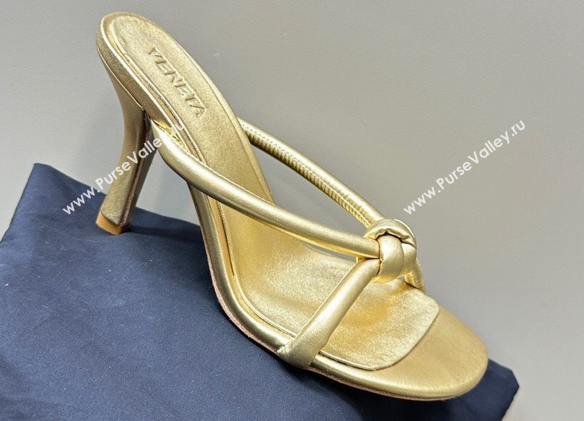 Bottega Veneta Heel 8.5cm Tubular leather Blink Mules Gold 2024 (modeng-24032659)