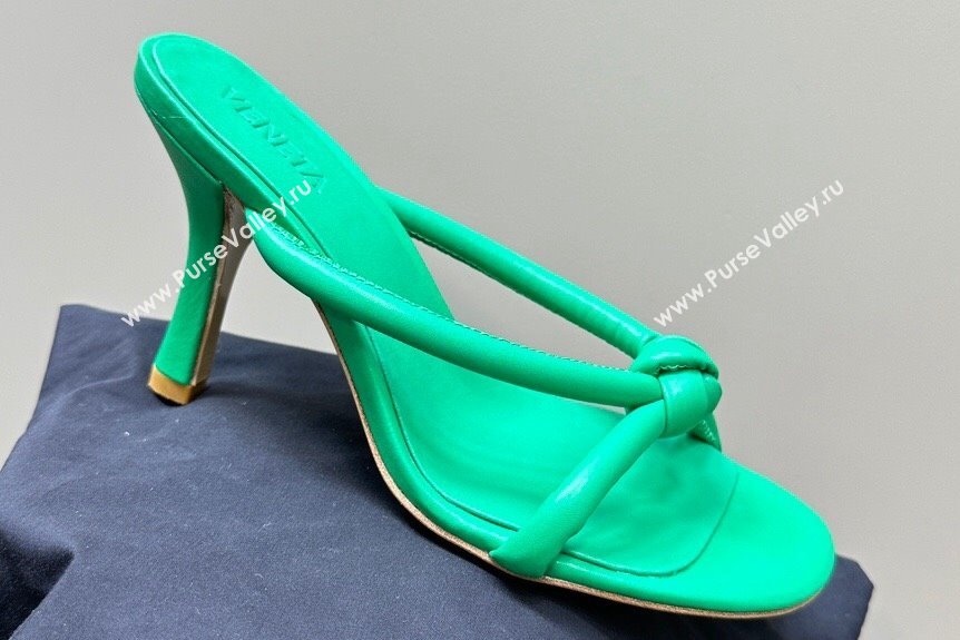 Bottega Veneta Heel 8.5cm Tubular leather Blink Mules Green 2024 (modeng-24032662)