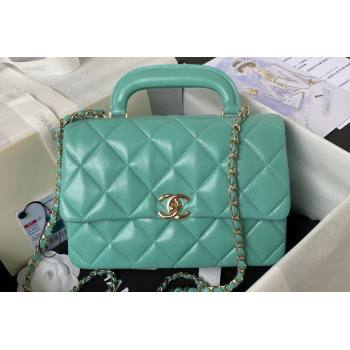 Chanel Calfskin Gold-Tone Metal Flap Bag With Top Handle AS4544 Green 2024 (jiyuan-24032725)