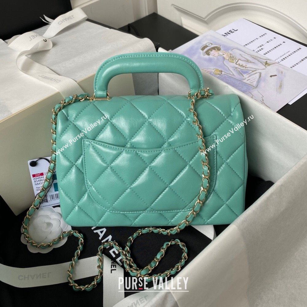 Chanel Calfskin Gold-Tone Metal Flap Bag With Top Handle AS4544 Green 2024 (jiyuan-24032725)