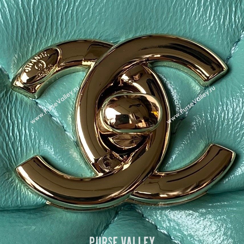 Chanel Calfskin Gold-Tone Metal Flap Bag With Top Handle AS4544 Green 2024 (jiyuan-24032725)