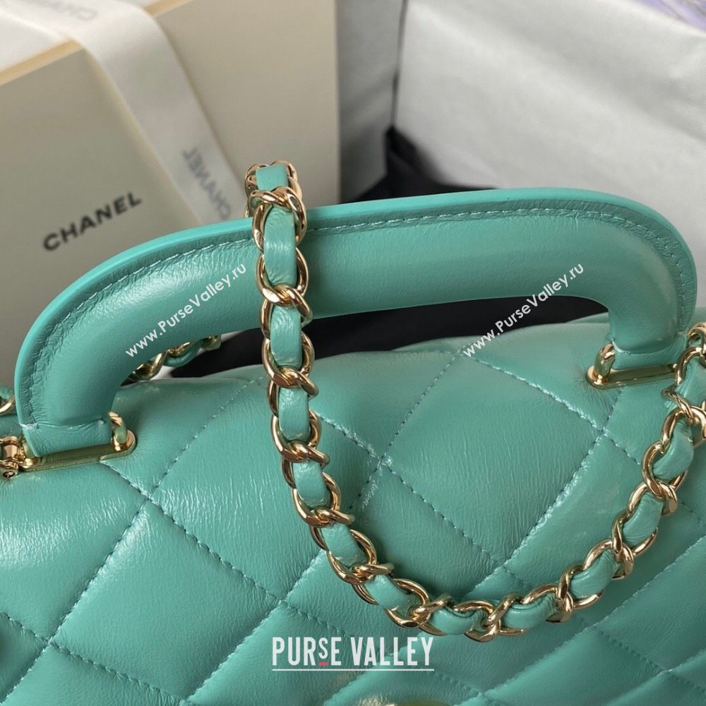 Chanel Calfskin Gold-Tone Metal Flap Bag With Top Handle AS4544 Green 2024 (jiyuan-24032725)