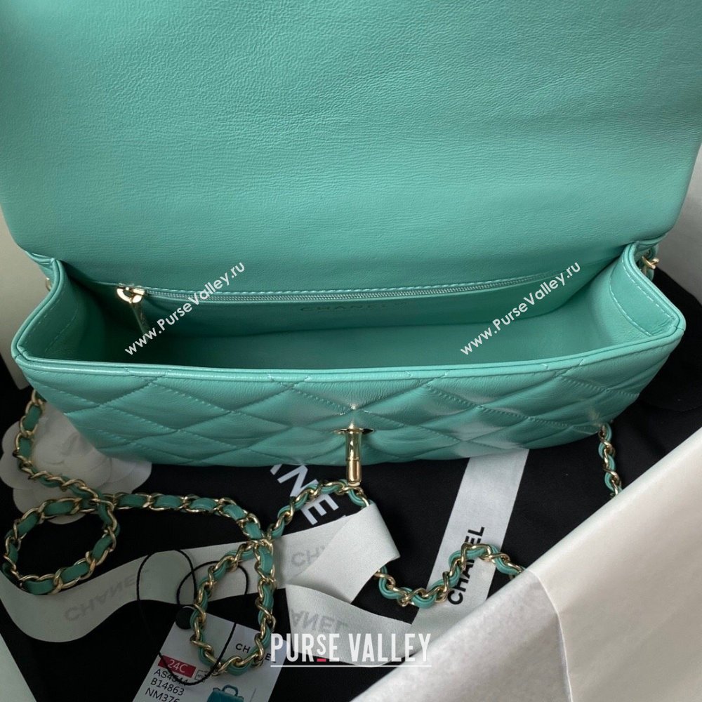 Chanel Calfskin Gold-Tone Metal Flap Bag With Top Handle AS4544 Green 2024 (jiyuan-24032725)