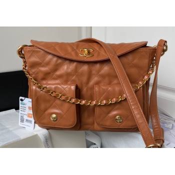 Chanel Shiny Calfskin Gold-Tone Metal Large Hobo Bag AS4668 Brown 2024 (jiyuan-24032729)