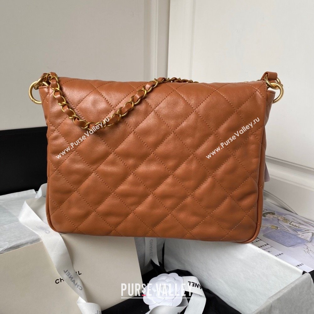 Chanel Shiny Calfskin Gold-Tone Metal Large Hobo Bag AS4668 Brown 2024 (jiyuan-24032729)