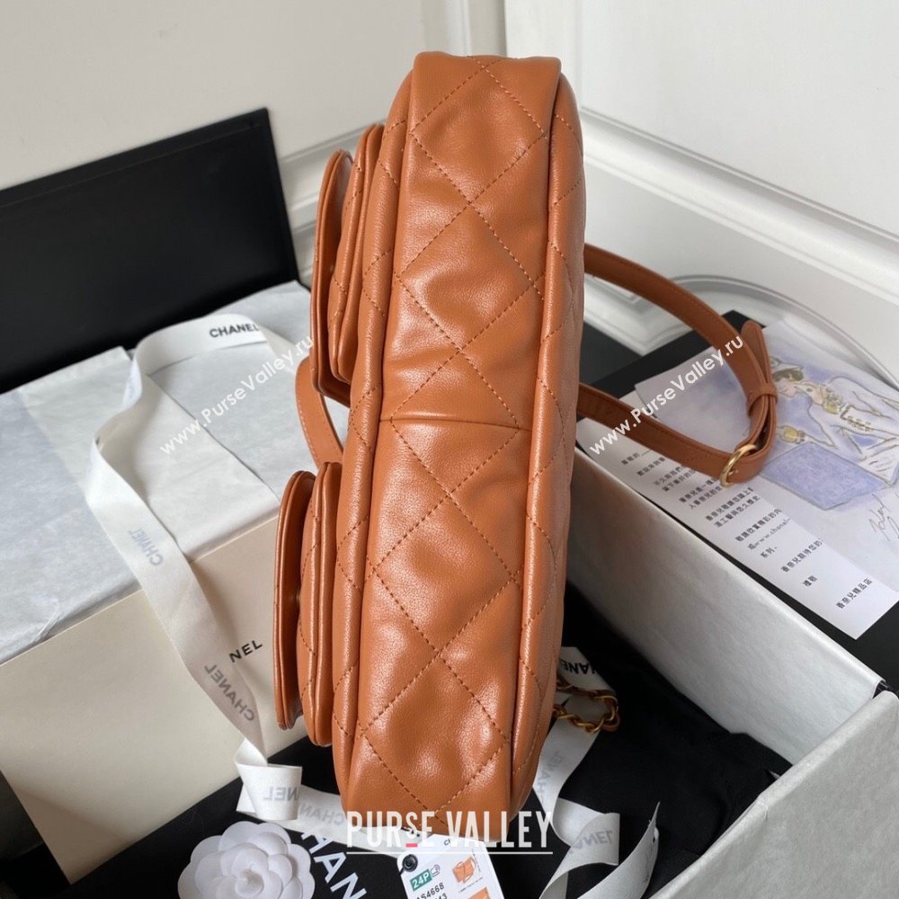 Chanel Shiny Calfskin Gold-Tone Metal Large Hobo Bag AS4668 Brown 2024 (jiyuan-24032729)