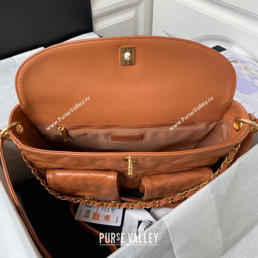 Chanel Shiny Calfskin Gold-Tone Metal Large Hobo Bag AS4668 Brown 2024 (jiyuan-24032729)