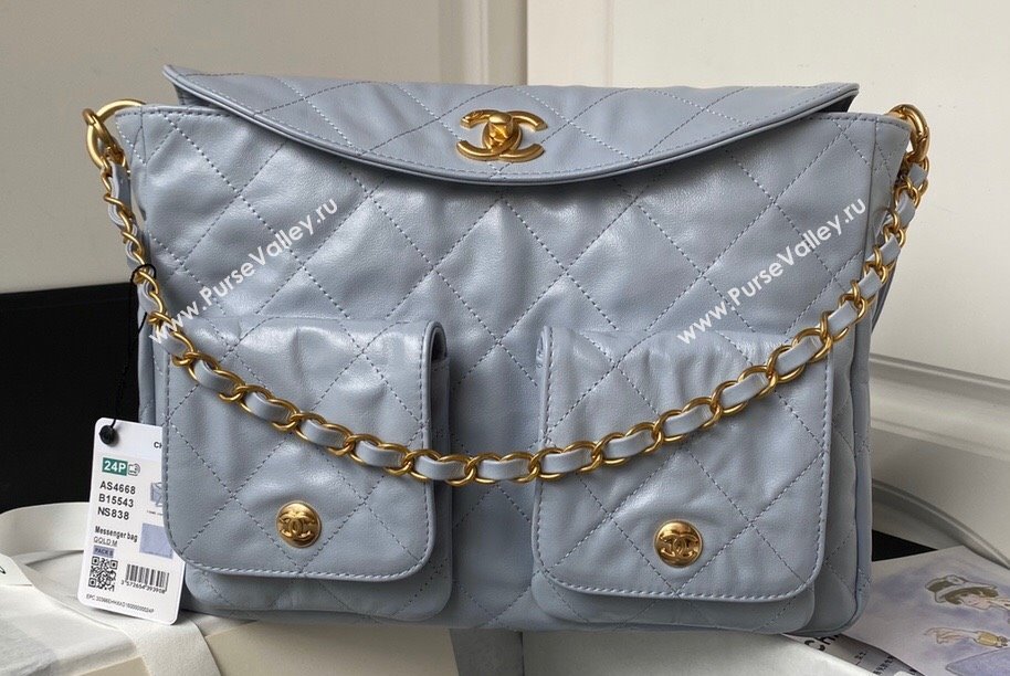 Chanel Shiny Calfskin Gold-Tone Metal Large Hobo Bag AS4668 Gray 2024 (jiyuan-24032730)