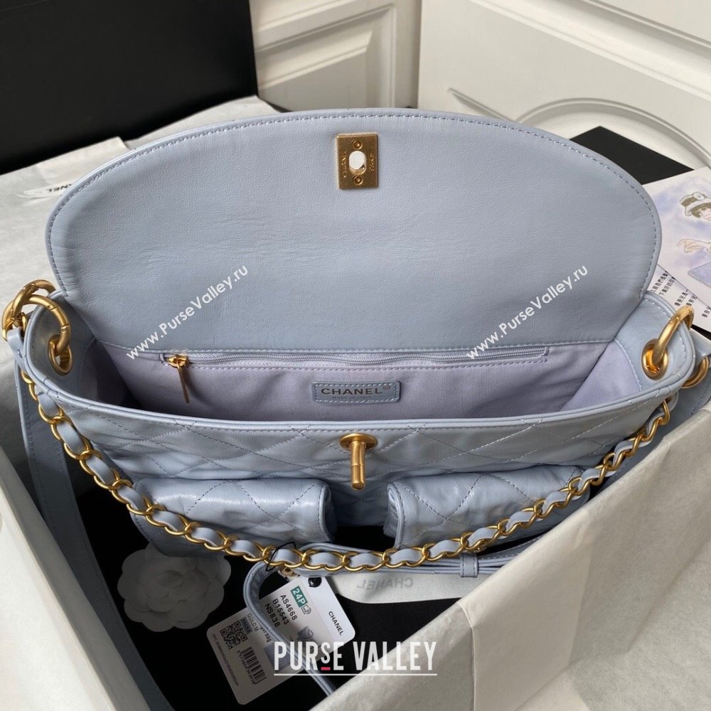 Chanel Shiny Calfskin Gold-Tone Metal Large Hobo Bag AS4668 Gray 2024 (jiyuan-24032730)