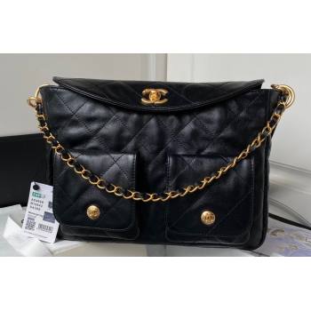 Chanel Shiny Calfskin Gold-Tone Metal Large Hobo Bag AS4668 Black 2024 (jiyuan-24032728)