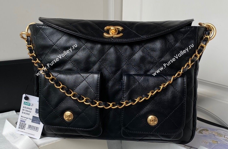 Chanel Shiny Calfskin Gold-Tone Metal Large Hobo Bag AS4668 Black 2024 (jiyuan-24032728)