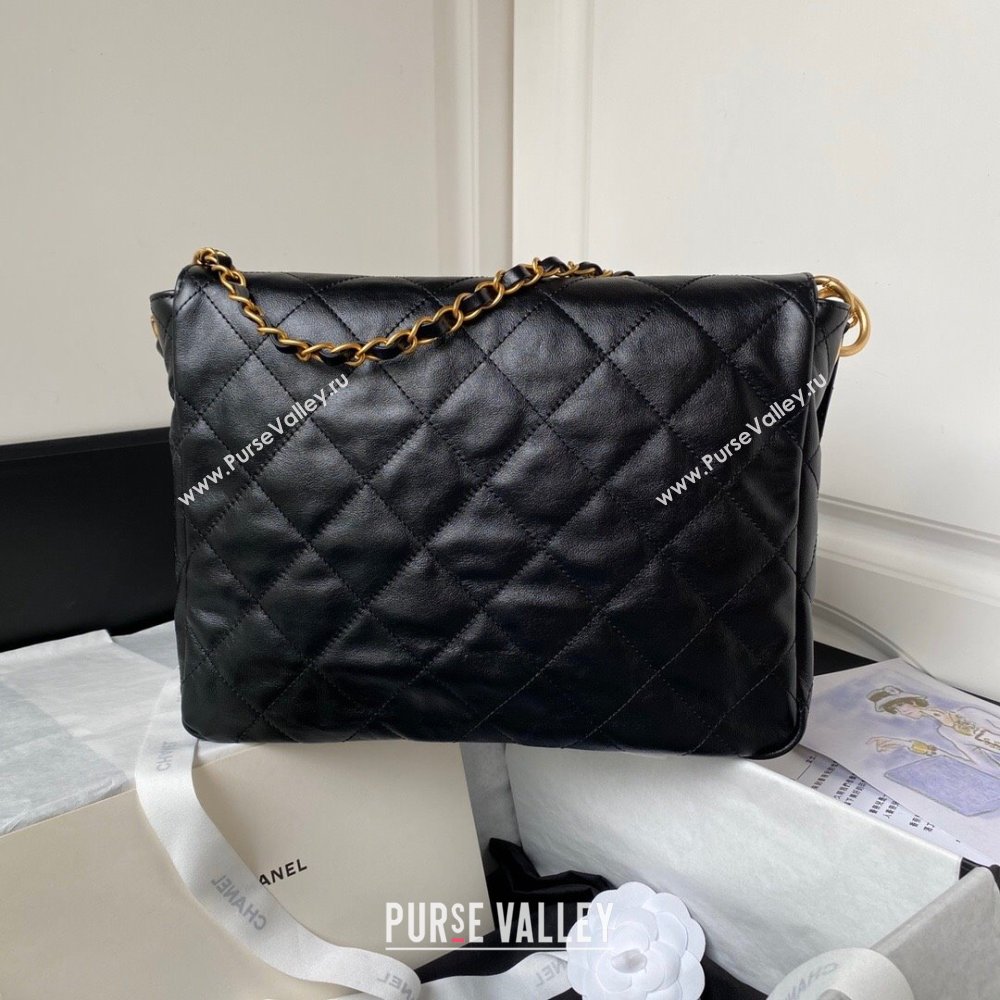 Chanel Shiny Calfskin Gold-Tone Metal Large Hobo Bag AS4668 Black 2024 (jiyuan-24032728)