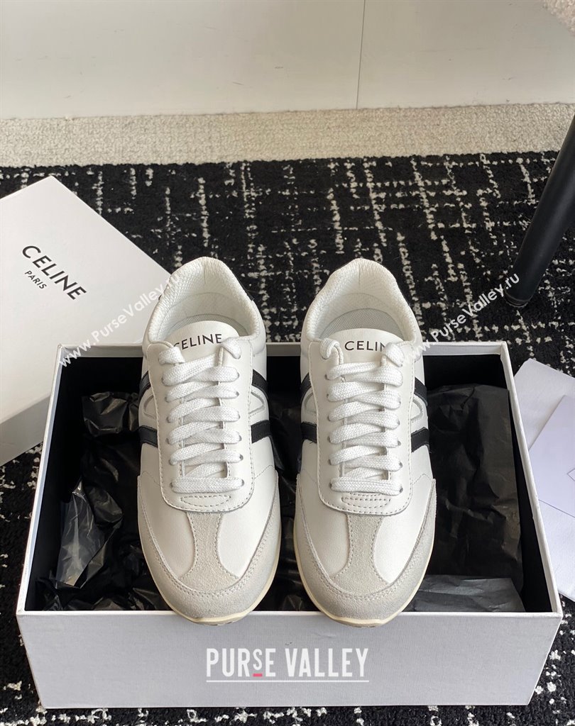 Celine Jogger Low Lace-Up Sneakers In Calfskin Suede Calfskin White/Black 2024 (danni-24032502)