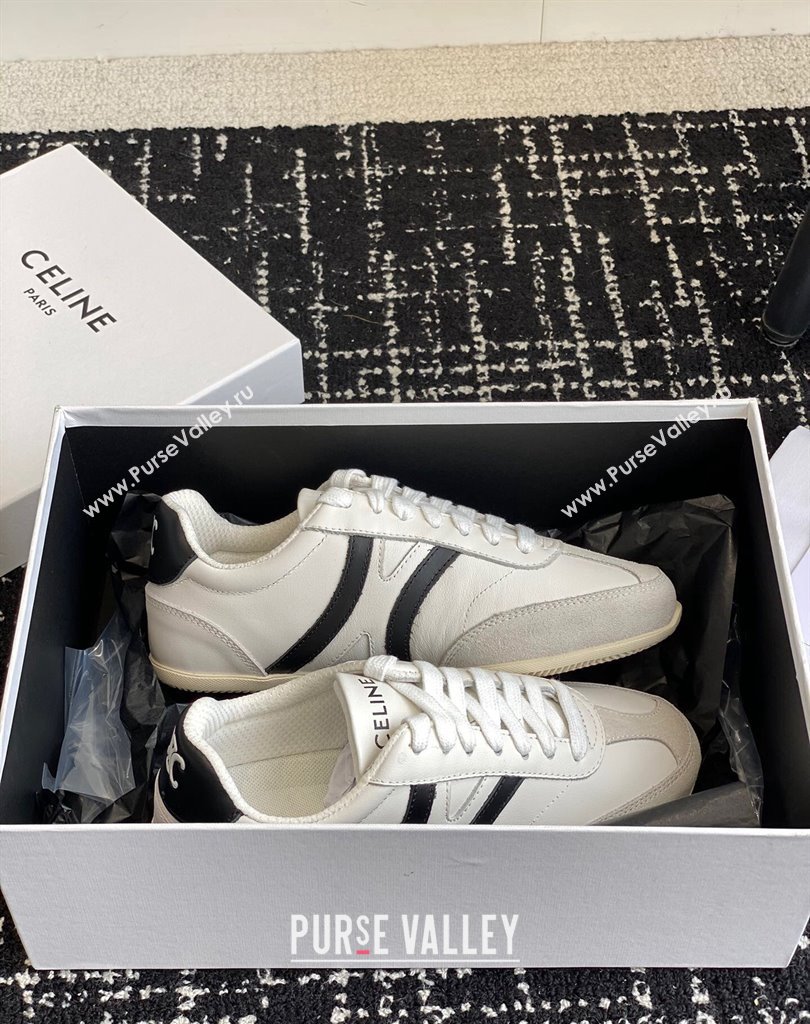 Celine Jogger Low Lace-Up Sneakers In Calfskin Suede Calfskin White/Black 2024 (danni-24032502)