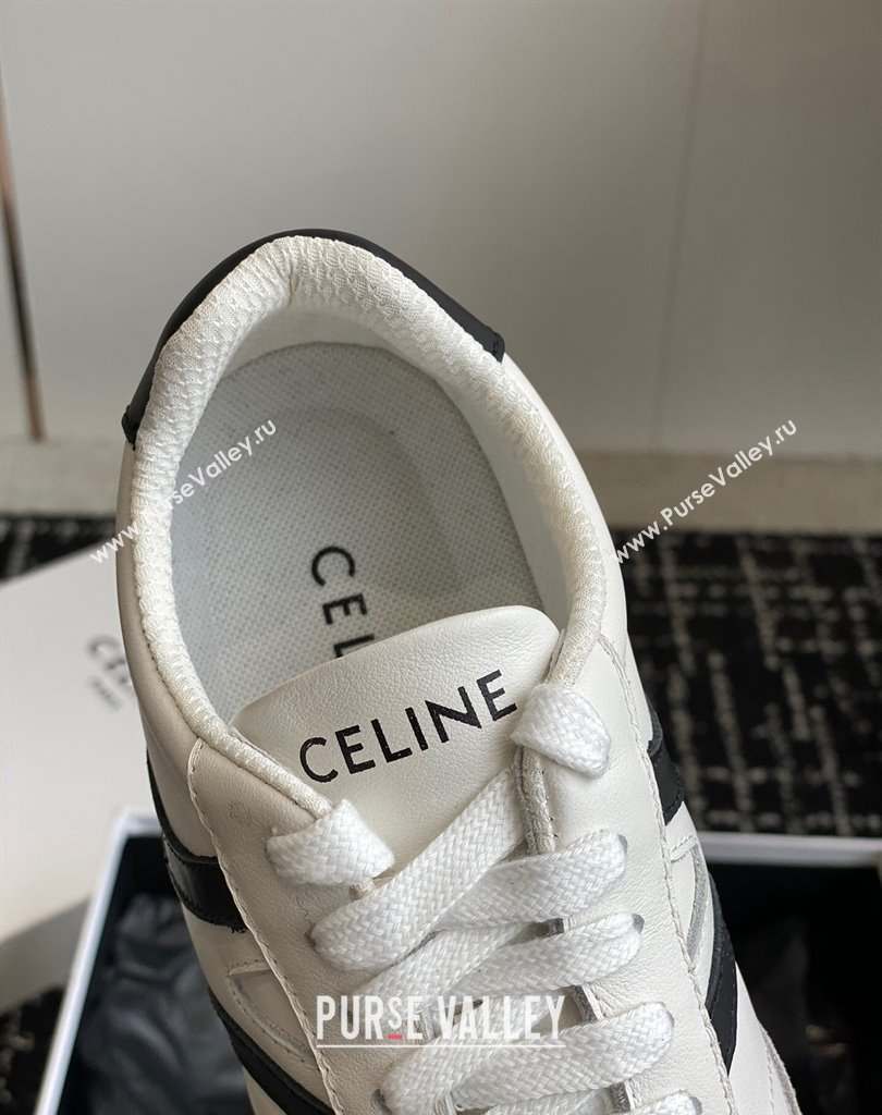 Celine Jogger Low Lace-Up Sneakers In Calfskin Suede Calfskin White/Black 2024 (danni-24032502)