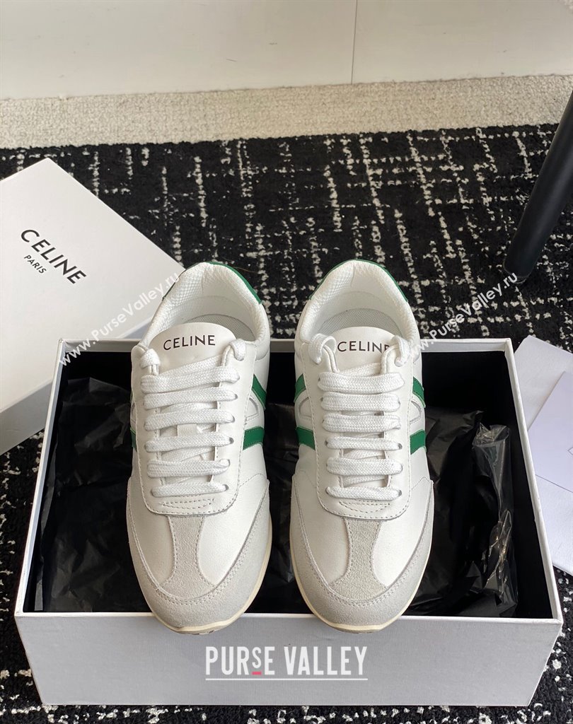 Celine Jogger Low Lace-Up Sneakers In Calfskin Suede Calfskin White/Green 2024 (danni-24032504)