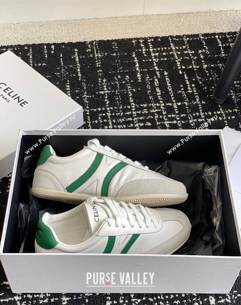 Celine Jogger Low Lace-Up Sneakers In Calfskin Suede Calfskin White/Green 2024 (danni-24032504)