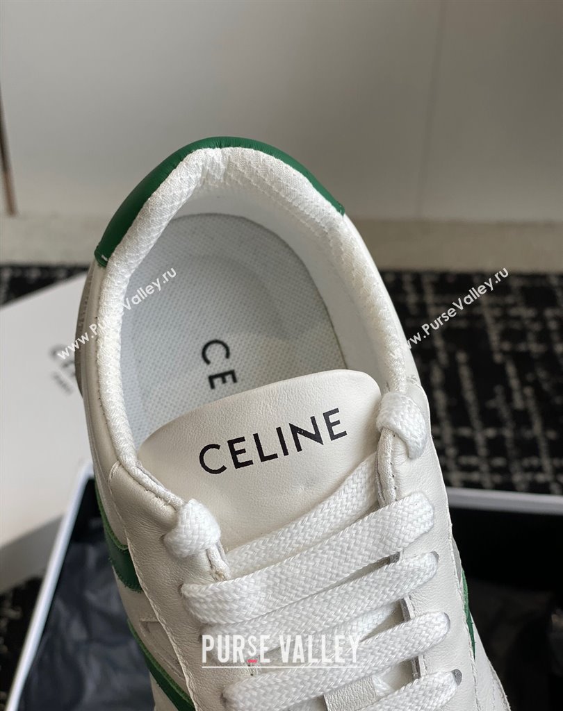 Celine Jogger Low Lace-Up Sneakers In Calfskin Suede Calfskin White/Green 2024 (danni-24032504)