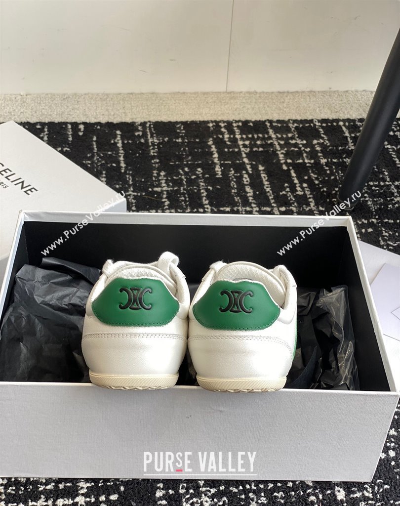 Celine Jogger Low Lace-Up Sneakers In Calfskin Suede Calfskin White/Green 2024 (danni-24032504)