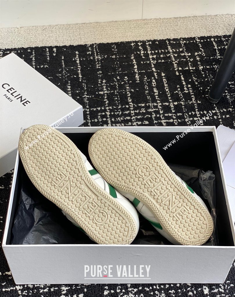 Celine Jogger Low Lace-Up Sneakers In Calfskin Suede Calfskin White/Green 2024 (danni-24032504)