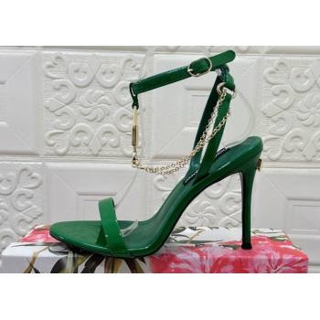 Dolce Gabbana Heel 10.5cm Patent leather sandals Green with chain and charm 2024 (modeng-24032909)