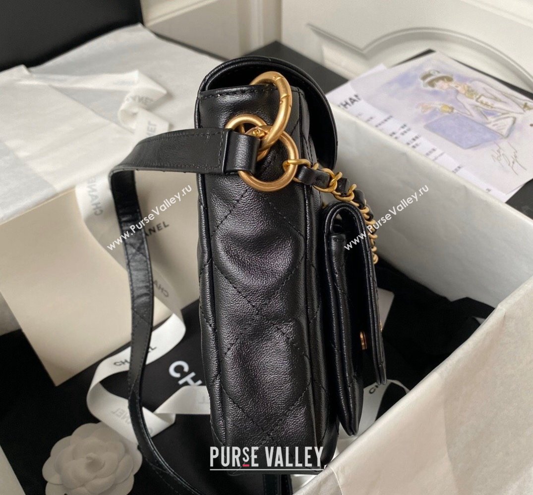 Chanel Shiny Calfskin Gold-Tone Metal Hobo Handbag AS4743 Black 2024 (jiyuan-24032731)