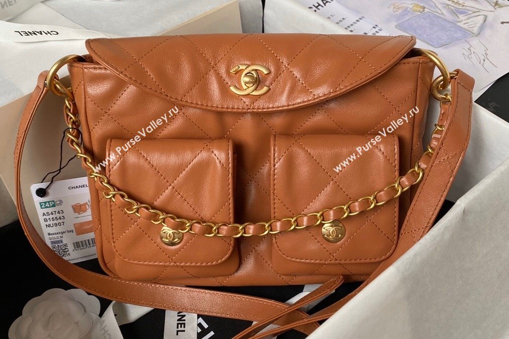Chanel Shiny Calfskin Gold-Tone Metal Hobo Handbag AS4743 Brown 2024 (jiyuan-24032732)
