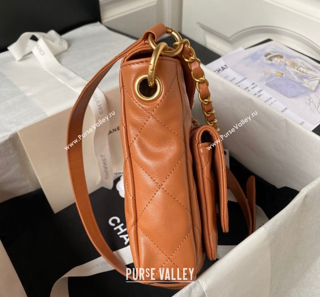 Chanel Shiny Calfskin Gold-Tone Metal Hobo Handbag AS4743 Brown 2024 (jiyuan-24032732)