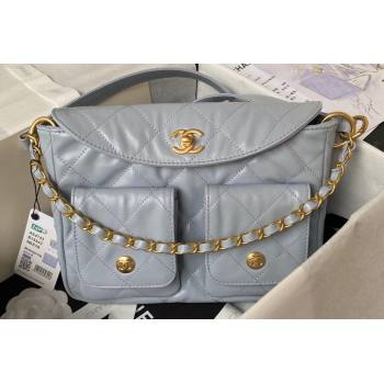 Chanel Shiny Calfskin Gold-Tone Metal Hobo Handbag AS4743 Gray 2024 (jiyuan-24032733)