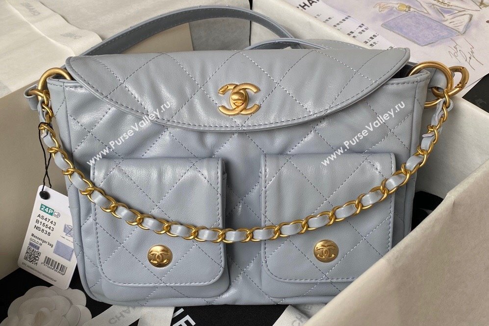 Chanel Shiny Calfskin Gold-Tone Metal Hobo Handbag AS4743 Gray 2024 (jiyuan-24032733)