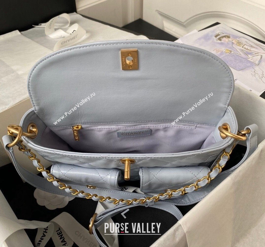 Chanel Shiny Calfskin Gold-Tone Metal Hobo Handbag AS4743 Gray 2024 (jiyuan-24032733)