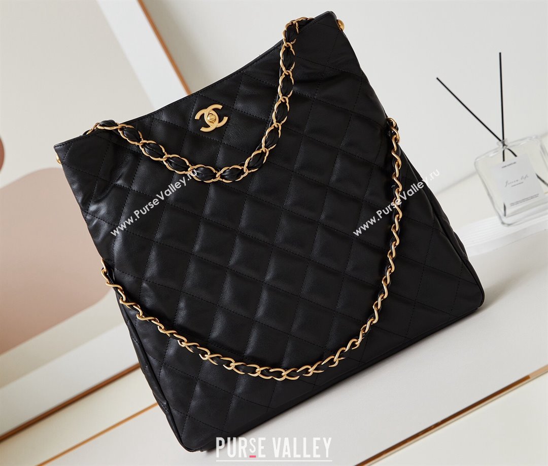 Chanel Lambskin Gold-Tone Metal Large Hobo Bag AS4755 Black 2024 (jiyuan-24032726)