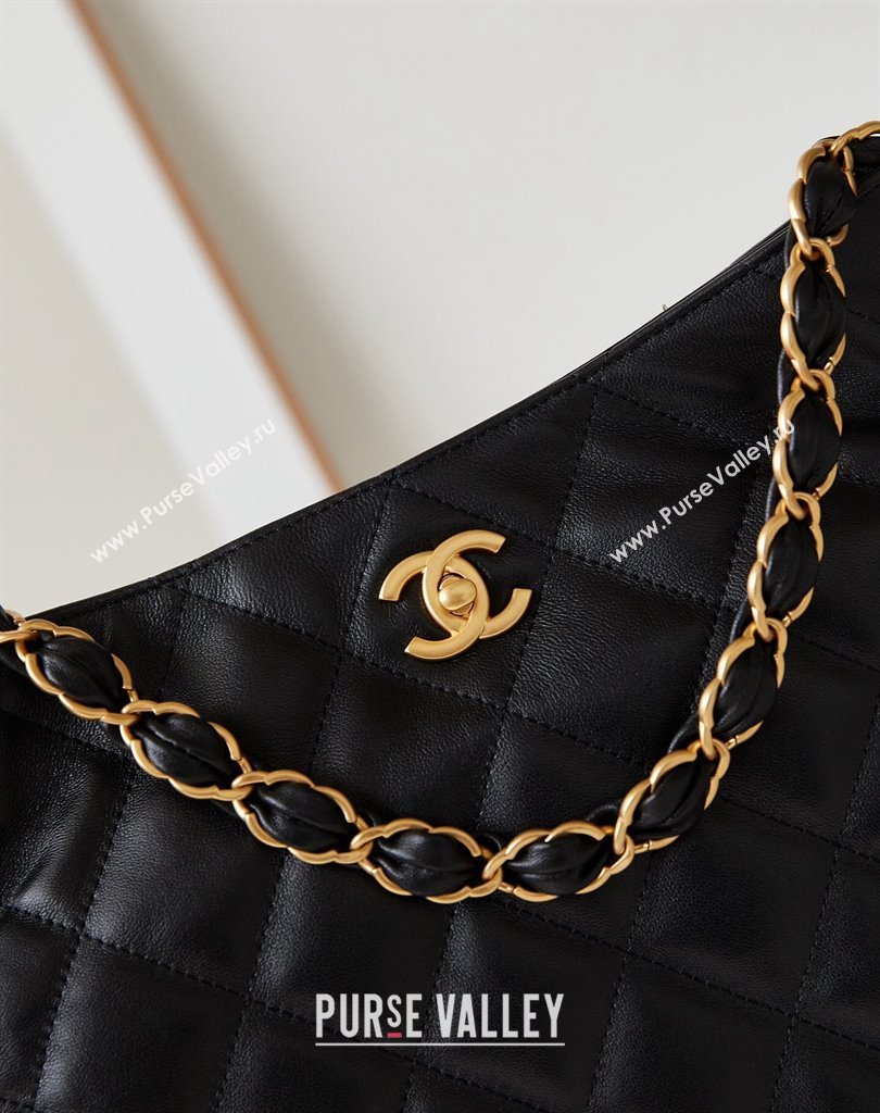 Chanel Lambskin Gold-Tone Metal Large Hobo Bag AS4755 Black 2024 (jiyuan-24032726)